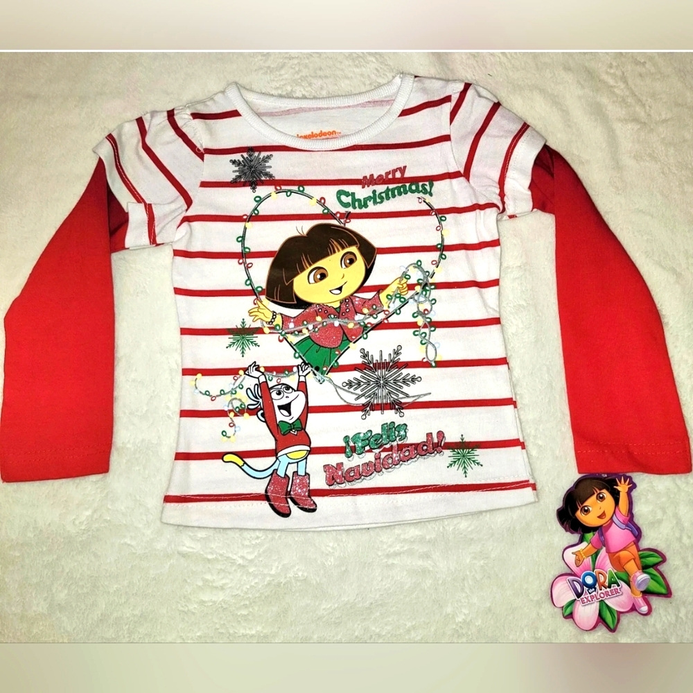 DORA THE EXPLORER Christmas HOLIDAY Top Shirt Size 4T NWT Long Sleeve
